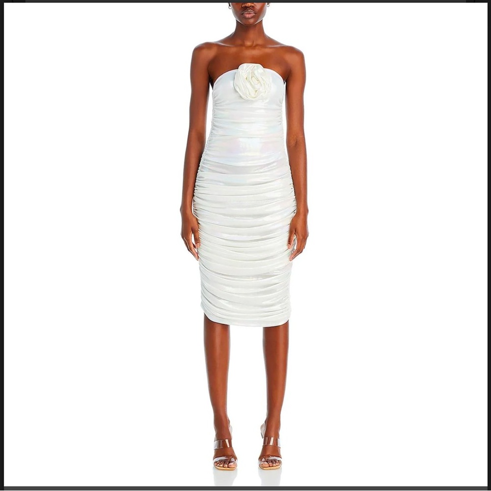 NWT BAHÍA MARÍA Roxane Ivory Iridescent Ruched Cocktail Dress Sz Small‎ $484